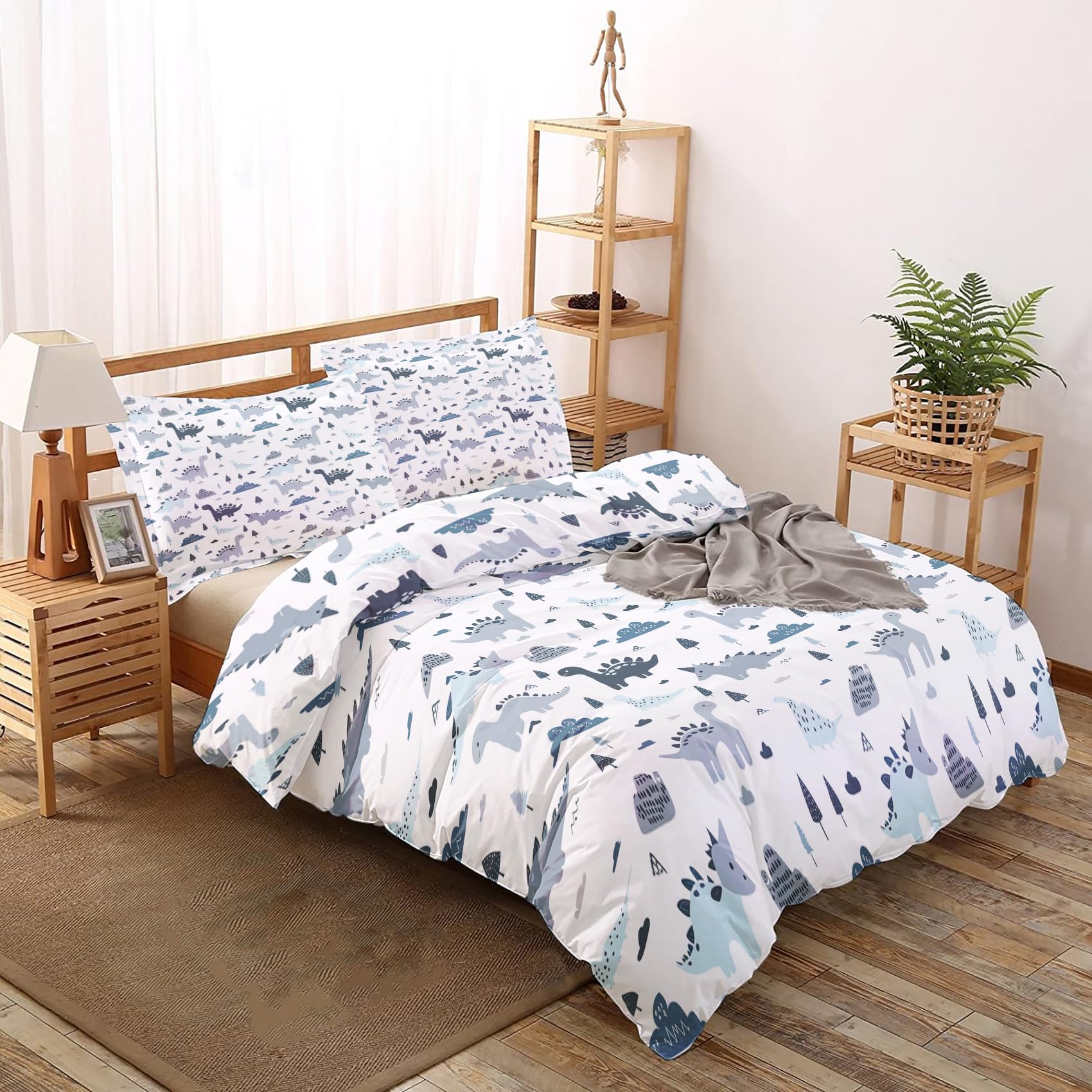 Generisch Sommer Bettwäsche 200x220 Dinosaurier - Dino Kinder Bettbezug 200x220 3 Teilig, Weiche & Angenehme Mikrofaser Bettbezüge & 2 Kissenbezug 80x80, Bettwäsche-Sets mit Reißverschluss M*-78