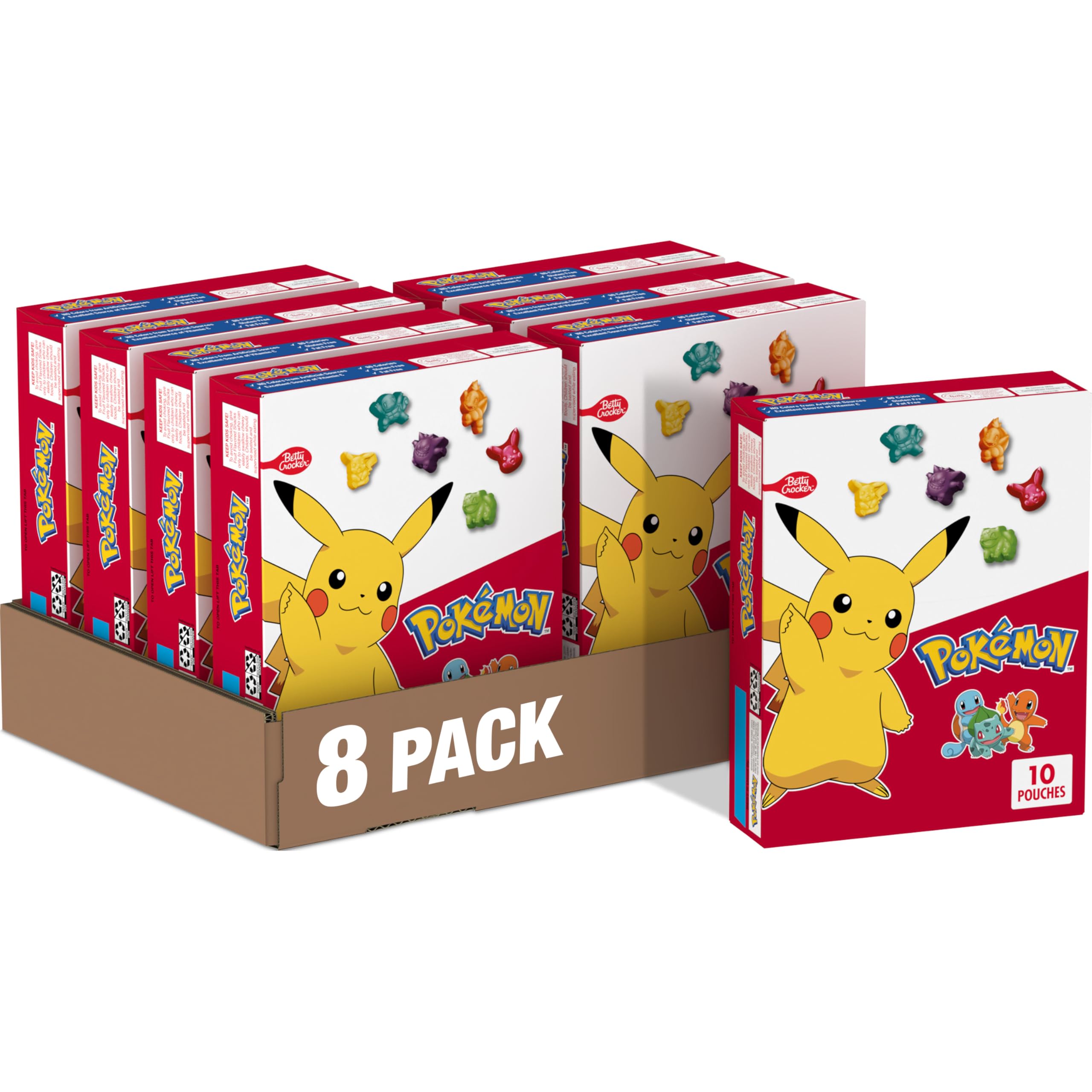 Betty Crocker Fruit Snacks Pokémon Fruit Flavored Snacks Pouches, 10 Count, 8 oz, (Pack of 8)