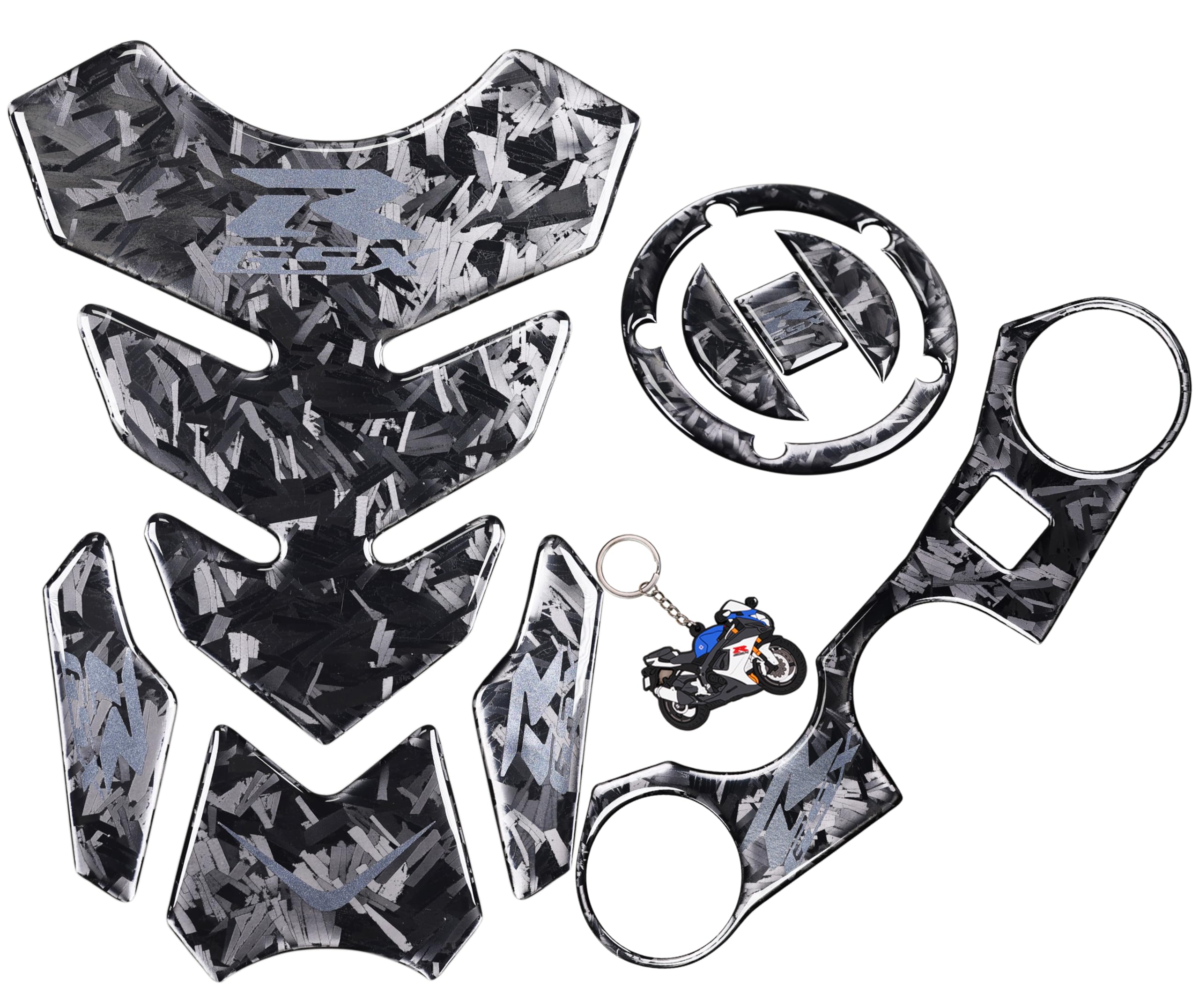 Forged Composite Carbon Fiber Gas Cap, Tank Pad,Triple Tree Front End Upper, Top Clamp Decal Stickers, Tank Pad, Tank Protector for GSXR 600 GSXR 750 GSXR 1000 K6 K7 K8 K9 L1 2006-2017(GREY)