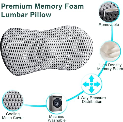 Miniatura 5 de Almohada lumbar, almohada de apoyo de espalda de espuma viscoelástica para aliviar el dolor, almohada ergonómica de apoyo lumbar para silla de