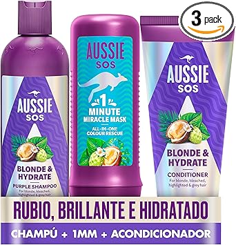 Pack de mascarilla, acondicionador y mascarilla Aussie SOS Blonde & Hydrate por sólo 16,99€ ¡¡35% de descuento!!