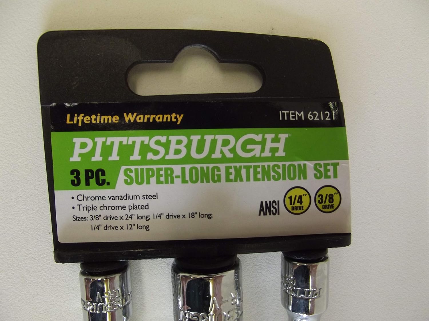 Pittsburgh Socket Extensions Extra Long 3 Piece Set 1/4" 3/8" 24" 18" 12" Lifetime