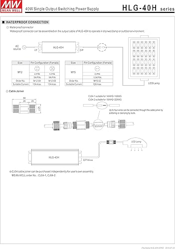 Miniatura 6 de [PowerNex] Mean Well HLG-40H-54B 54V 0.75A 40.5W Fuente de alimentación LED de conmutación de salida única con PFC