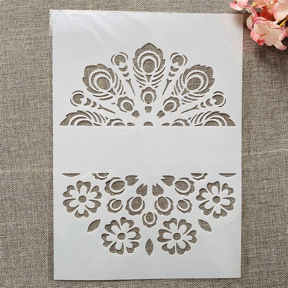 Pochoirs Réutilisables Motifs Plumes De Paon 26 Cm - Pour Peinture Sur Bois, Toile, Meubles, Déco Maison - 10