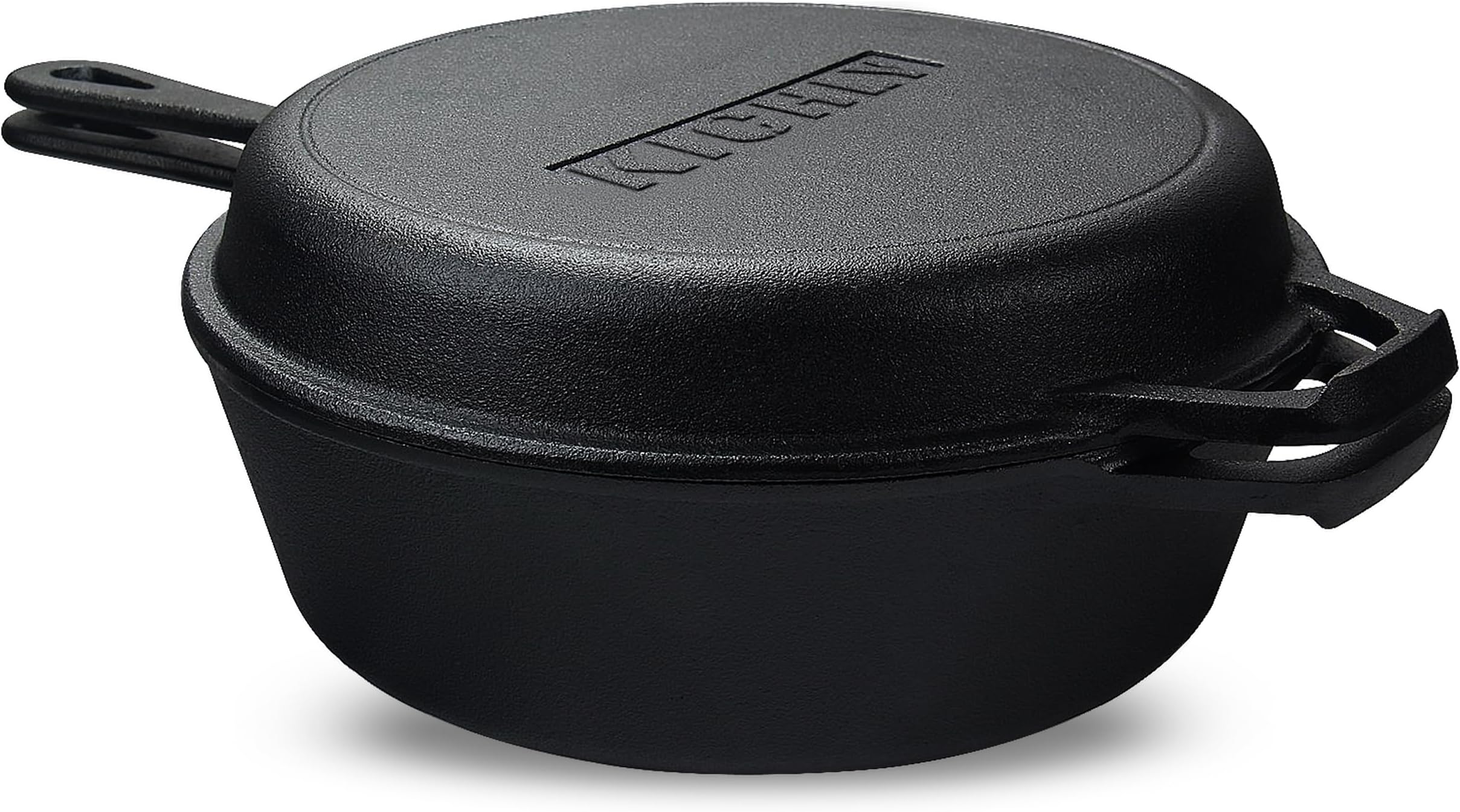 KICHLY 3.0L,3.2 Quart Pre Seasoned Cast Iron Combo Cooker Dutch Oven with Lid, 10.25 Inch, 26 cm Dual Function Skillet Pot with lid, Cast Iron Casserole Dish