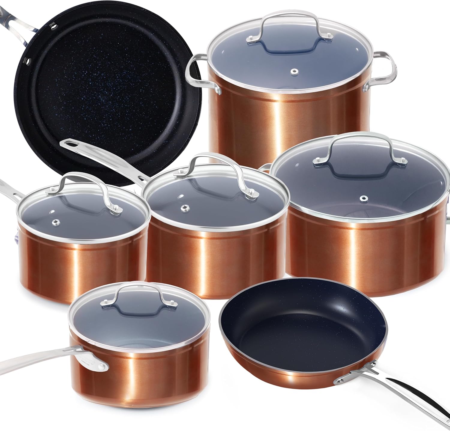 Nuwave 12pc Healthy Pots and Pan Set Non-Stick, G10 Duralon Ceramic Coating | Forged Lightweight Cookware Set, Vented Tempered Glass Lids, Induction-Ready, Works on All Cooktops, PFAS Free
