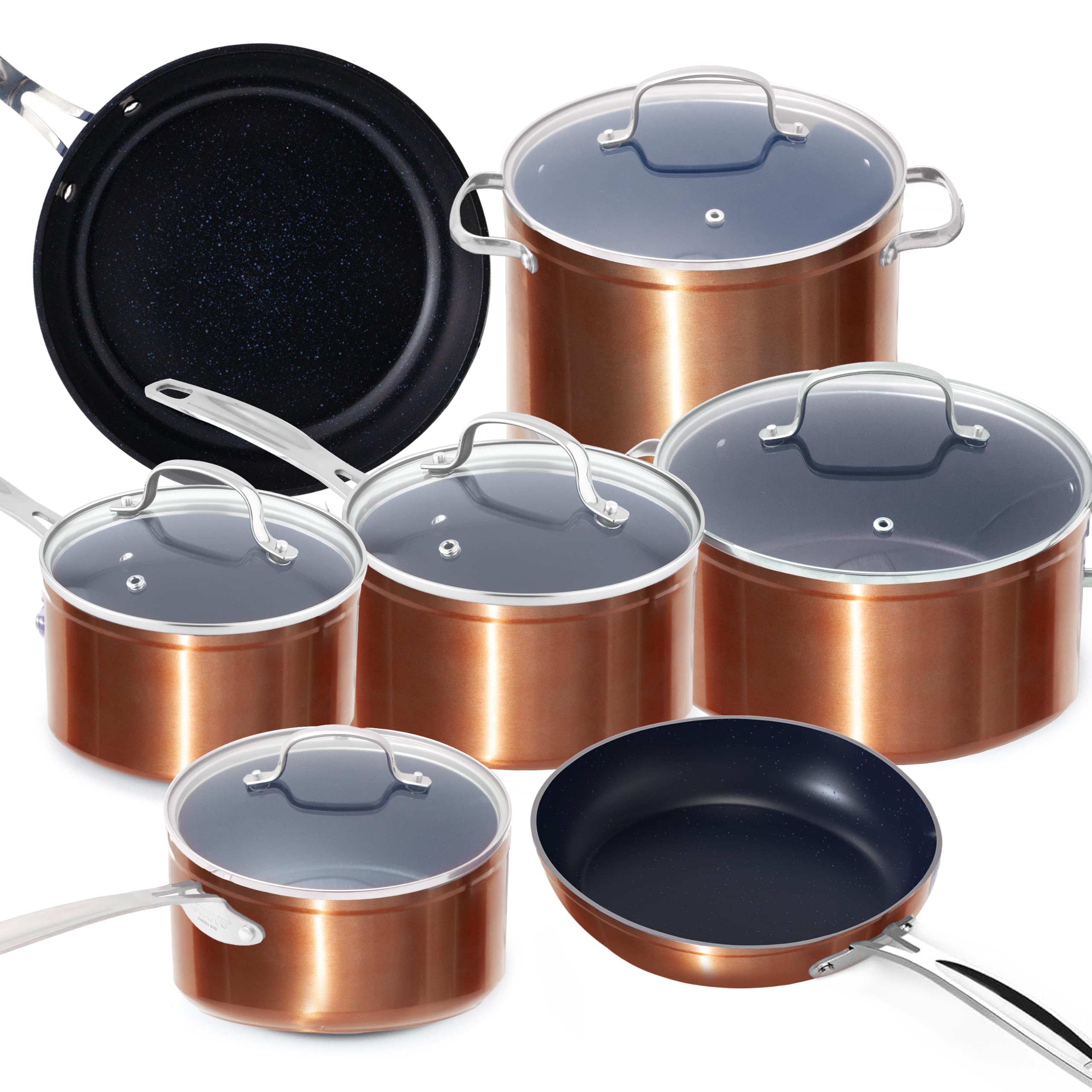 Nuwave 12pc Healthy Pots and Pan Set Non-Stick, Forged Lightweight Cookware Set, G10 Duralon Ceramic Coating, Vented Tempered Glass Lids, Induction-Ready & Works on All Cooktops, PFAS Free