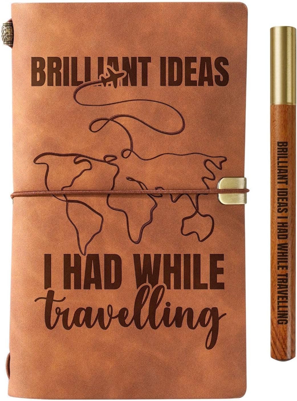 InnoBeta Travel Gifts for Women/men, Leather Journal Notebook with Pen and Pen clip 7.87 x 4.7 Cover, 4 x 7.5 Pages (Inches) - Brilliant Ideas