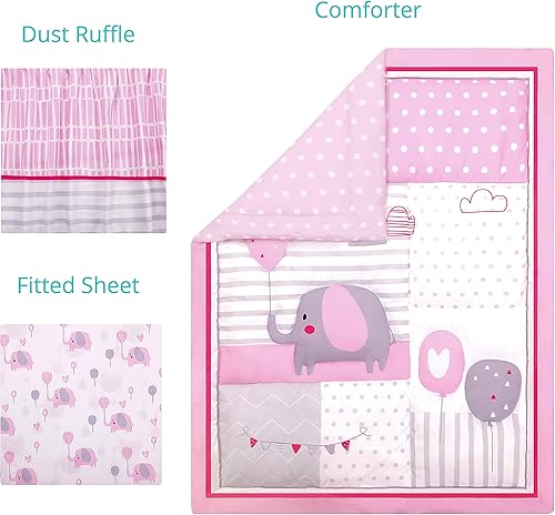 Miniatura 10 de La Premura Juego de ropa de cama para cuna de bebé para niños, elefantes grises y cachorros, juego de cuna gris de 3 piezas, tamaño estándar, sábana