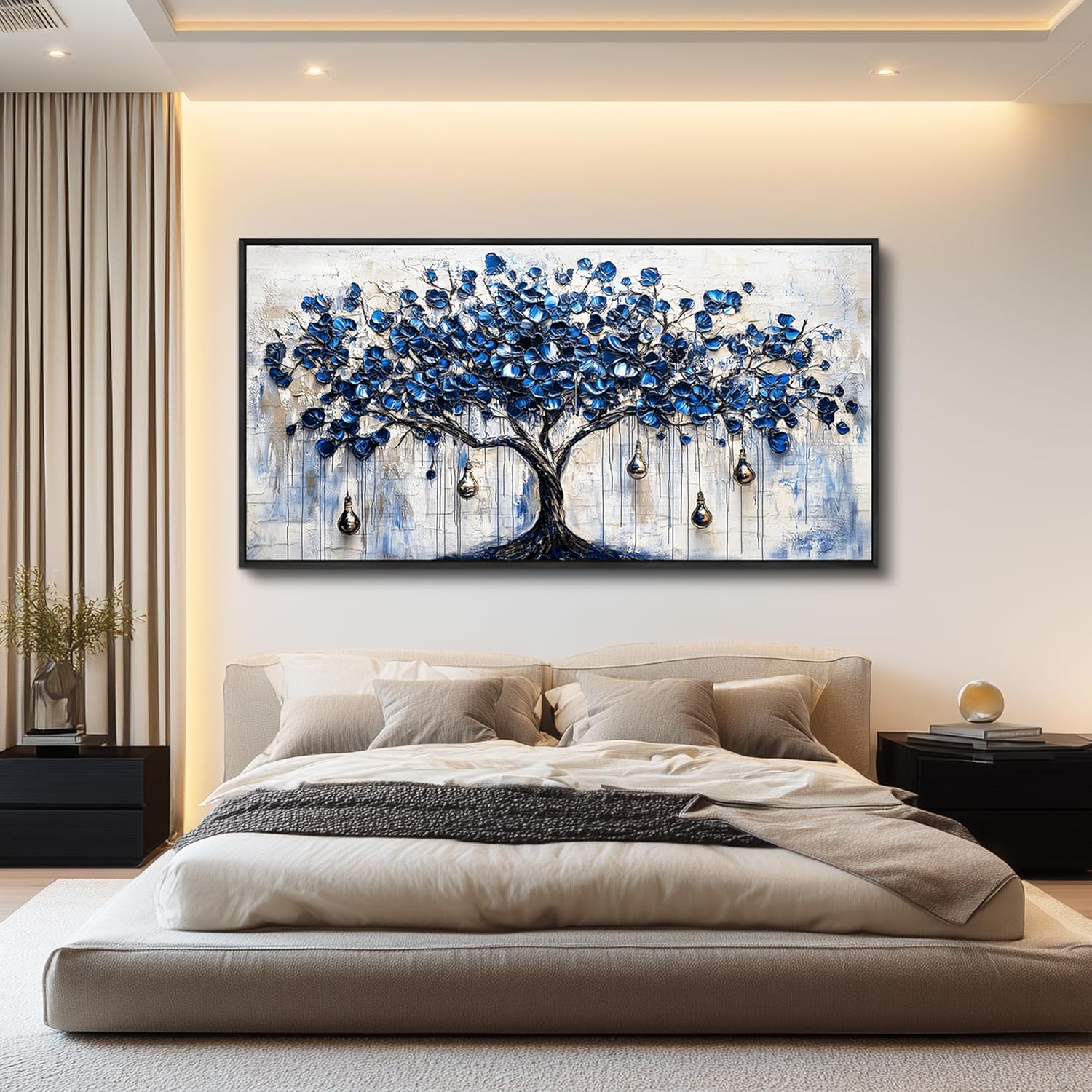 XIGUANGART Tree of Life Large Wall Art Modern Abstract Paintings Watercolor Blue Farmhouse Framed Artwork for Walls Canvas Prints Pictures Wall Decor for Living Room Bedroom Home Office Decoration