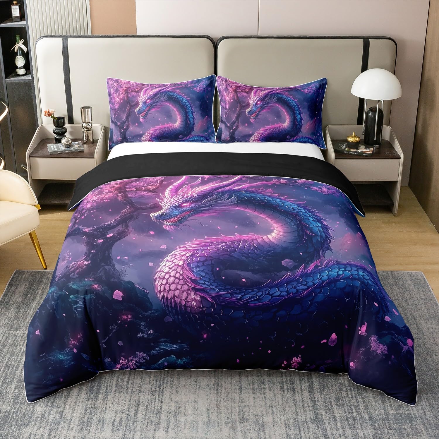 Housse de couette 140x200 dragon coton anti-transpiration parure lit imprimée chambre enfant