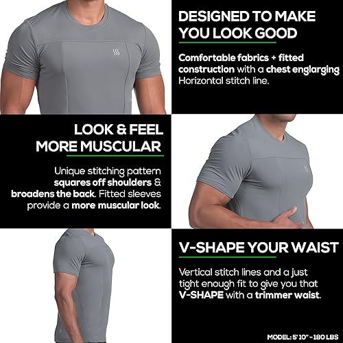 Miniatura 3 de SAAKA Camisa atlética para hombre. Ajuste de forma. Camisa gruesa para gimnasio, correr y entrenar