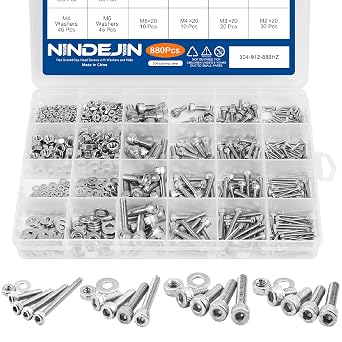 NINDEJIN 880Pcs Screw Nuts and Bolts Assortment Kit, M2 M3 M4 M5 Metric Bolts and Nuts and Washers Set, 304 Stainless Steel Precise Hex Socket Head Cap Machine Screws Set with Allen Wrenches