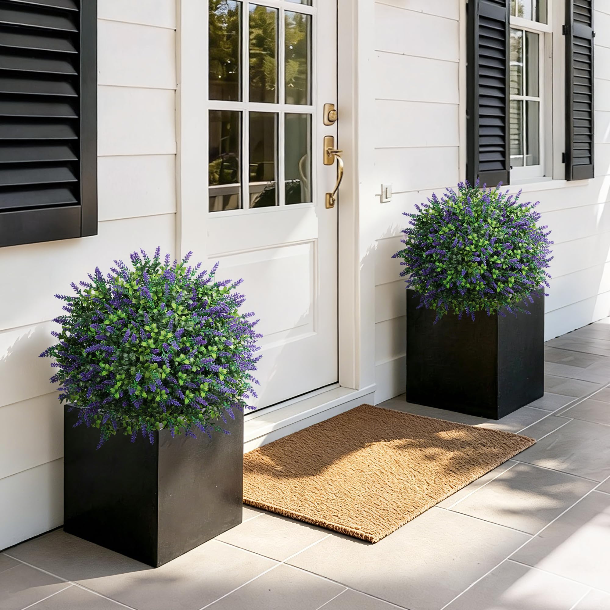 Flores Artificiales Decoracion, Plantas Artificiales Exterior 2 Bolas Topiarias de Boj Falso, Arbustos de Plástico para la Puerta Principal, Jardín y Decoración Interior del Hogar (lavanda)