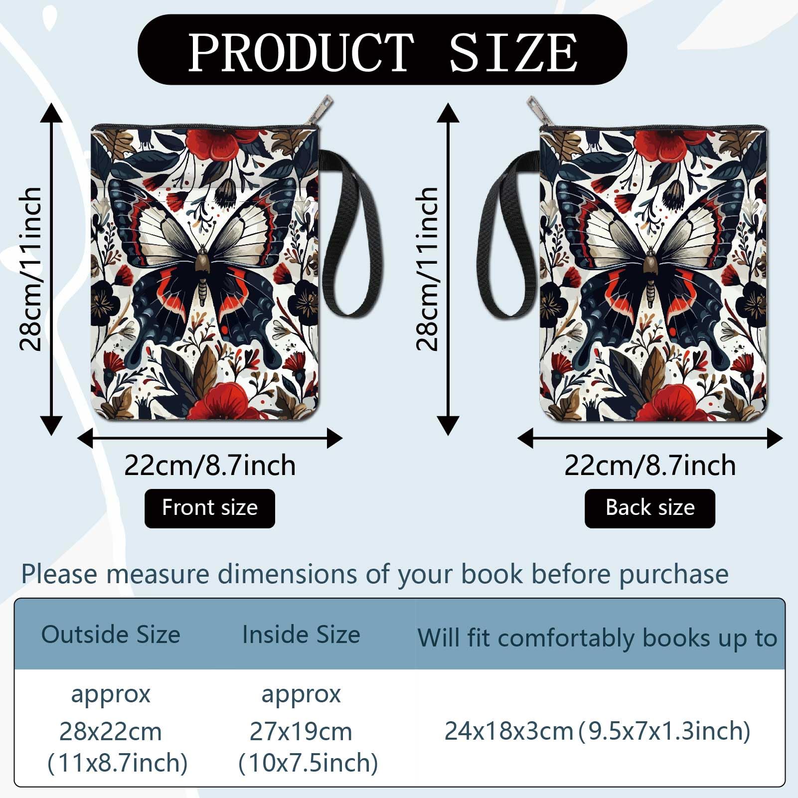 CRASPIRE Butterfly Book Covers Flower Protector Sleeve for Paperbacks Washable Fabric Cloth Cover with Zipper and Extra Pocket Lovers Classmate Gifts - Image 2
