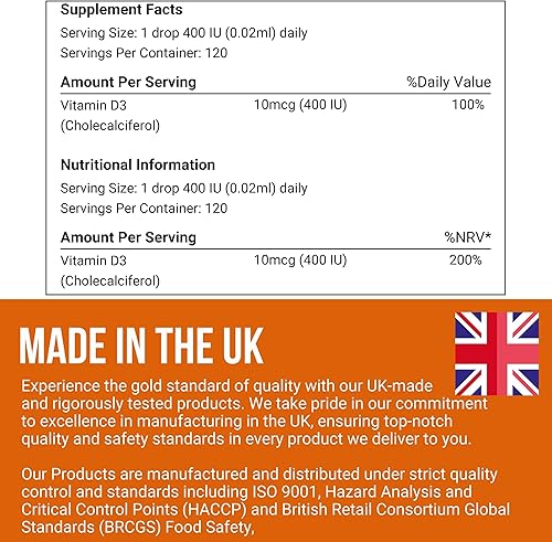 Miniatura 7 de Vegano orgánico 400IU, vitamina D3, 120 gotas - Gota para bebés y niños pequeños  USDA orgánico, sin OMG, a base de plantas, sin aditivos ni