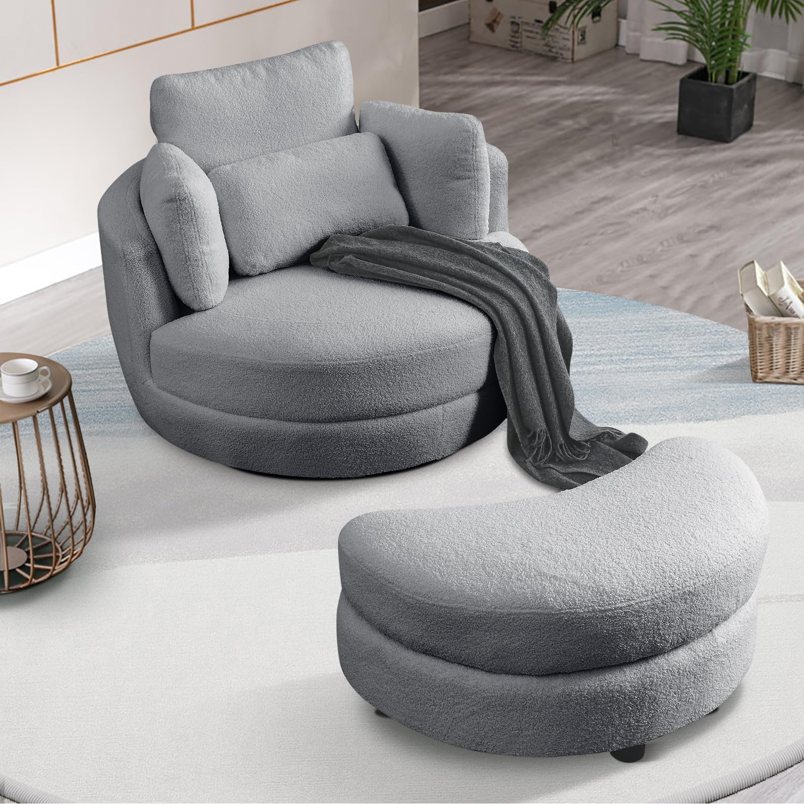 Amazon.com: Chair and A Half with Ottoman, 360° Swivel Accent Barrel ...