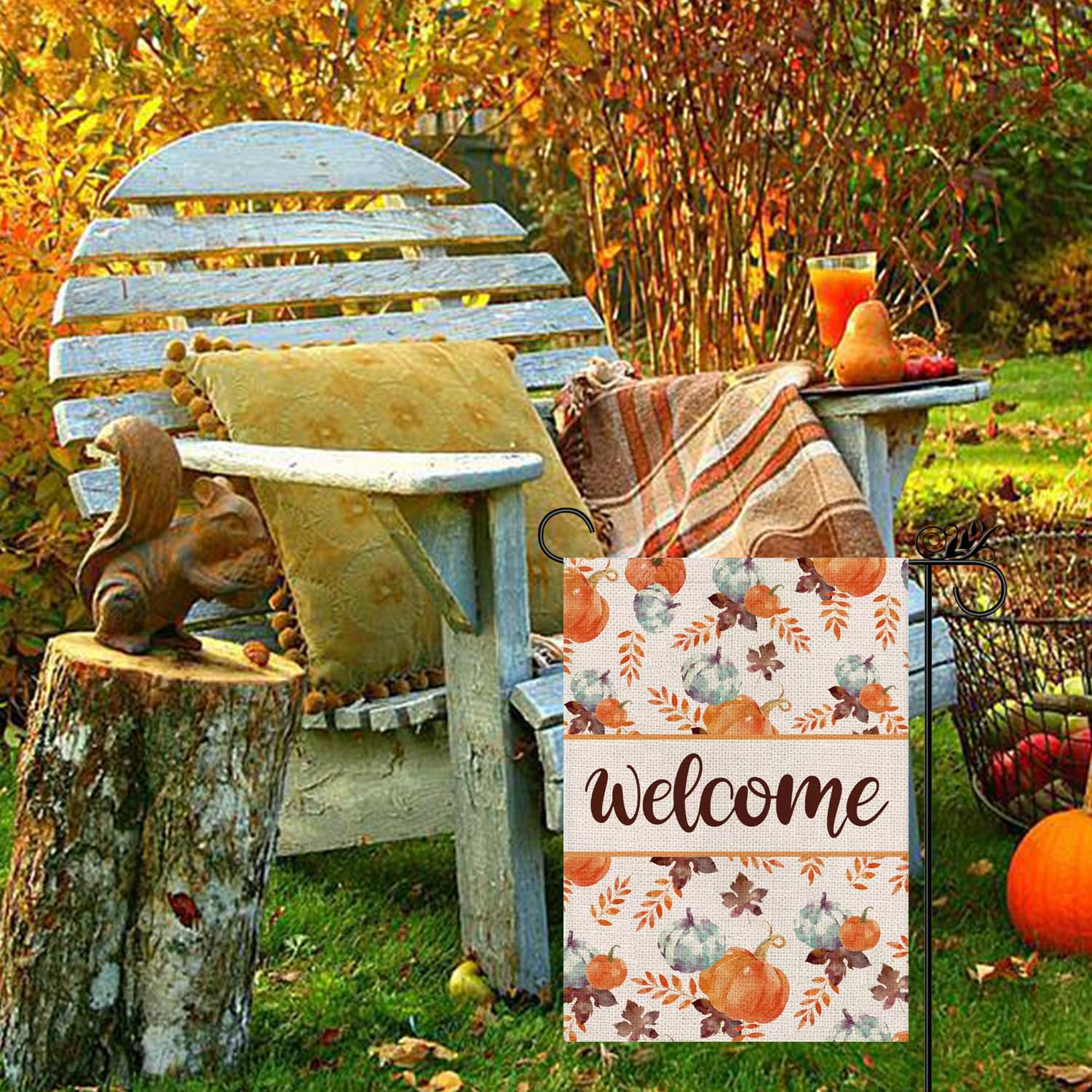 Herbst Gartenflagge Mit Fußball & Kürbis Motiv – Doppelseitig, Wetterfest, 30,5 X 45,7 Cm