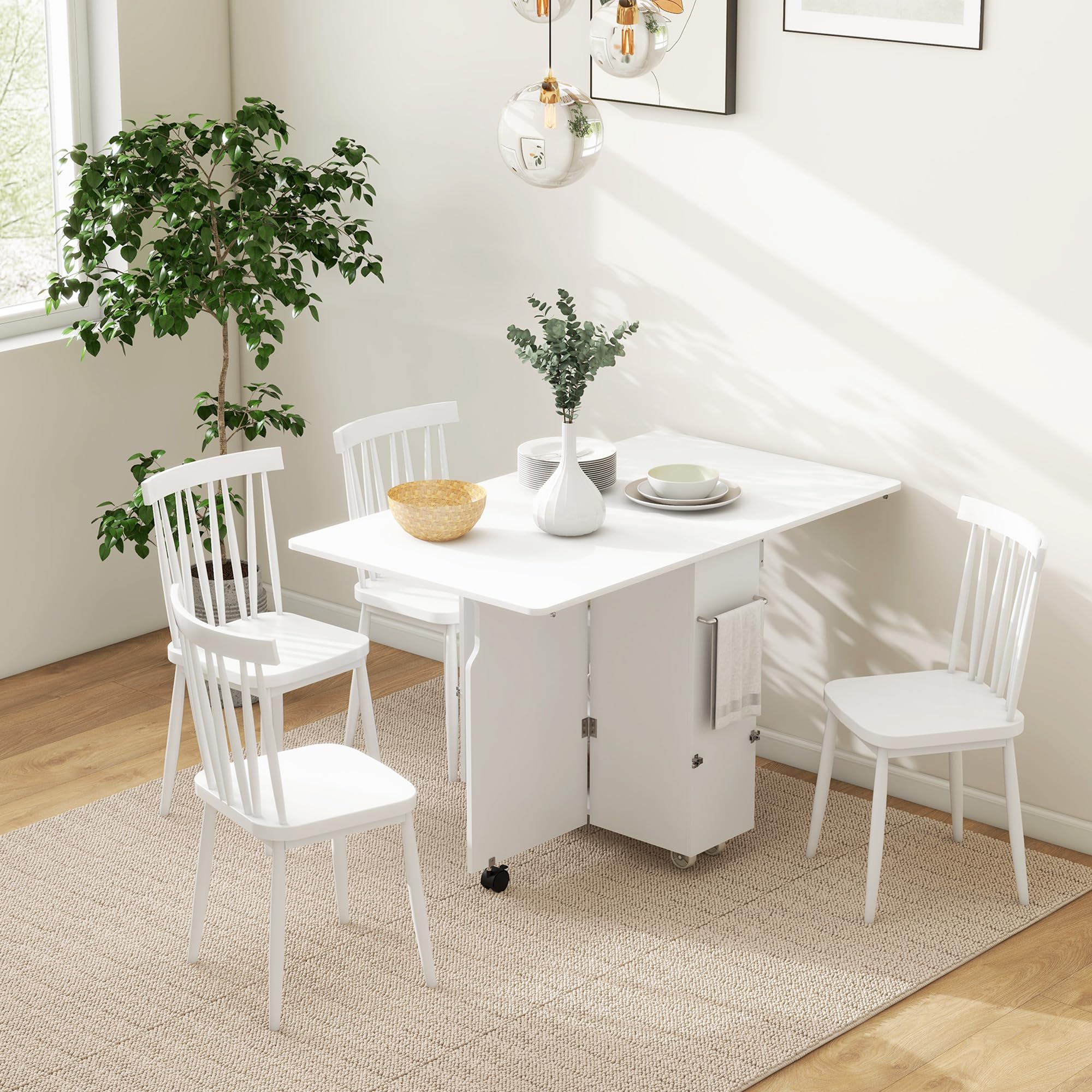 HOMCOM Tavolo a Ribalta con Ripiani a 3 Livelli, Box Portaoggetti e Rotelle, Tavolo Pieghevole in MDF, 130x80x76.5 cm, Bianco
