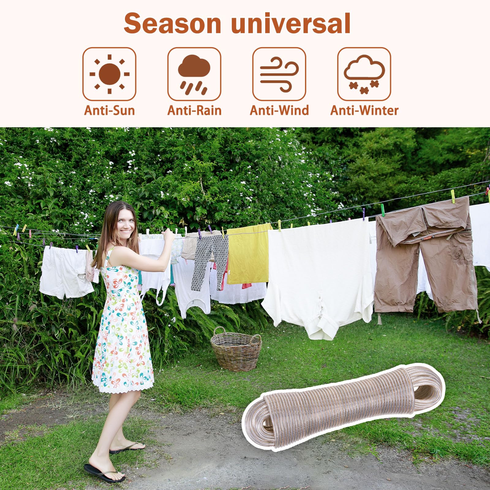 Tiusixsy Filo per Stendere il Bucato da Esterno 30 m, Filo Stendibiancheria per Esterno, Corde per Stendere i Panni, 4 mm Extra Forte, resistente alla ruggine e alla corrosione, adatto per uso esterno