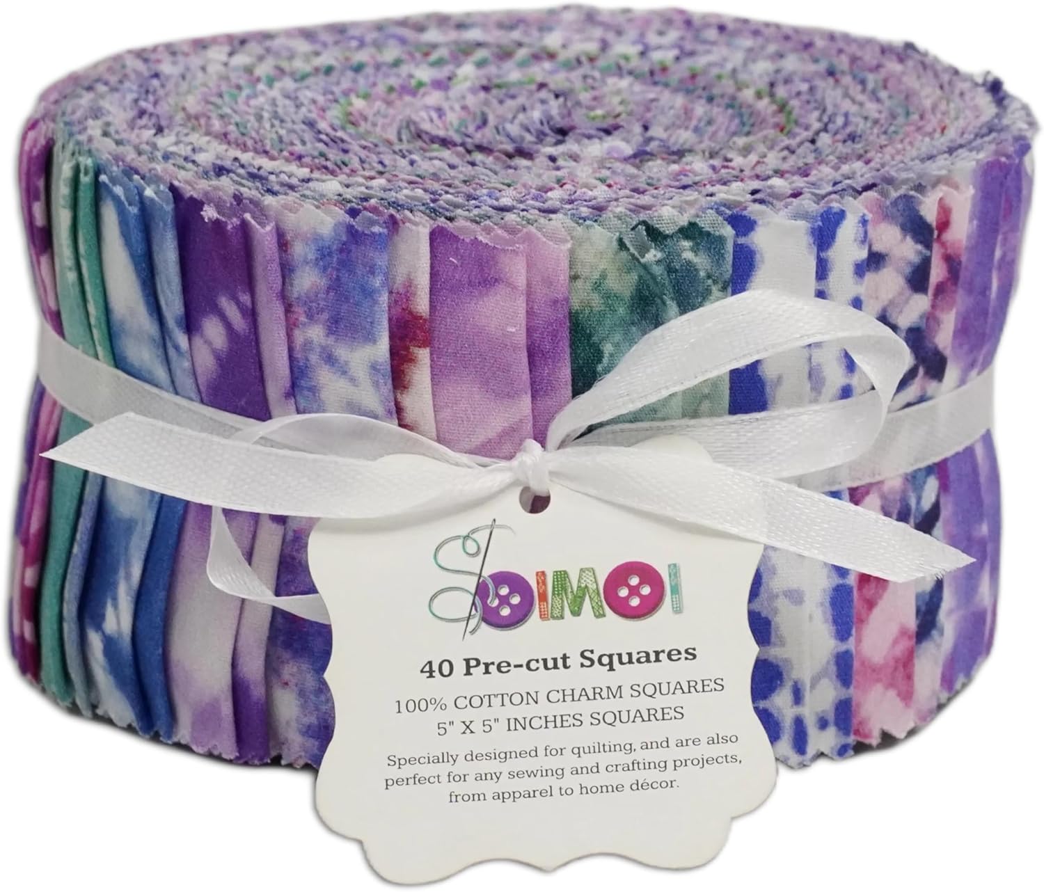 Soimoi 40Pcs Tie & Dye Print Precut Fabrics Strips Roll Up 2.5x42inches Cotton Jelly Rolls for Quilting