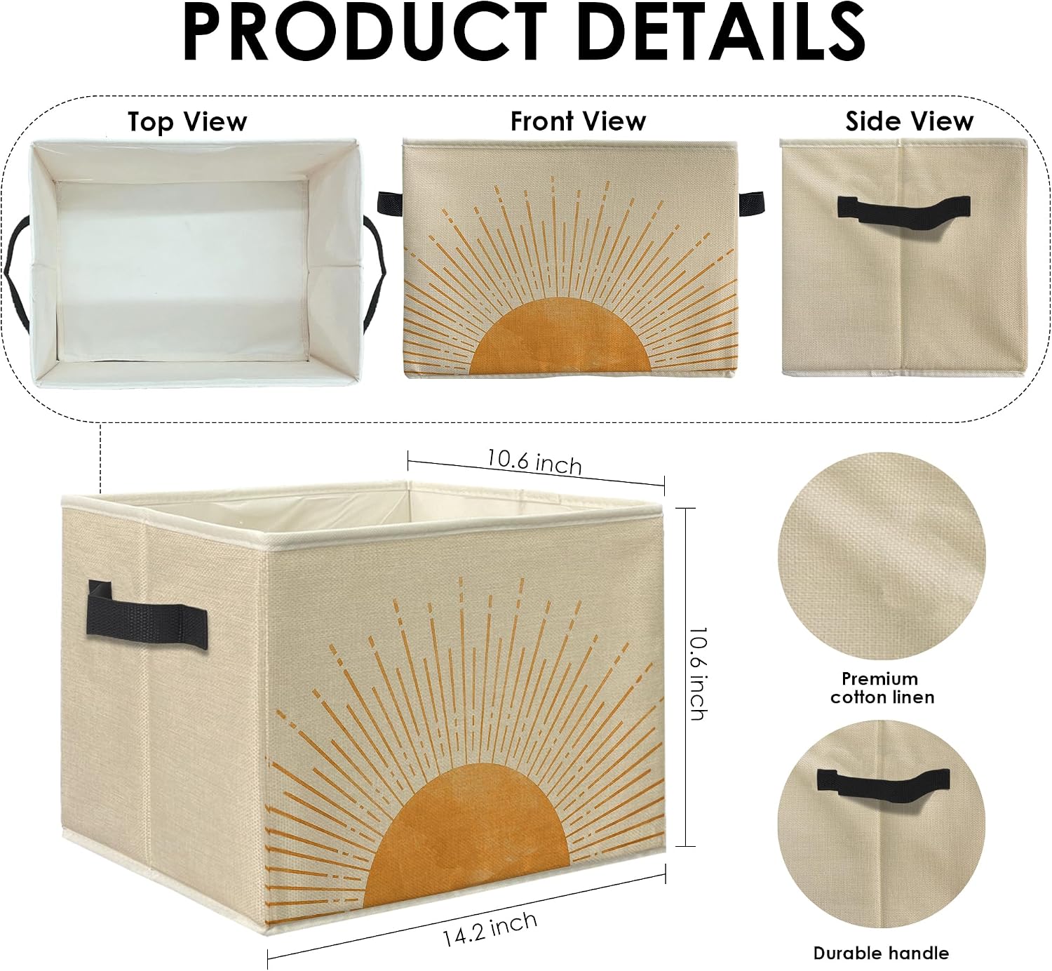 Knibeo Boho Sunshine Fabric Storage Bins for Shelves Closet, Abstract Mid Century Modern Boho Sun Sunrise Minimalist Collapsible Cube Baskets Organizer for Clothes Books Toys
