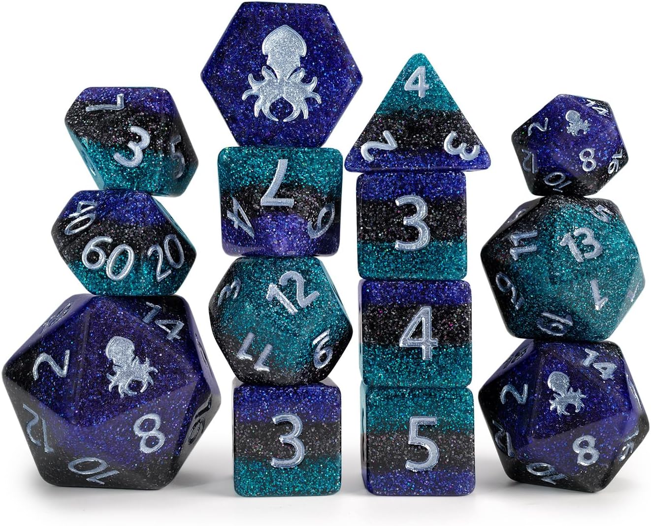Hocus Pocus 14pc Dice Set Inked in Silver