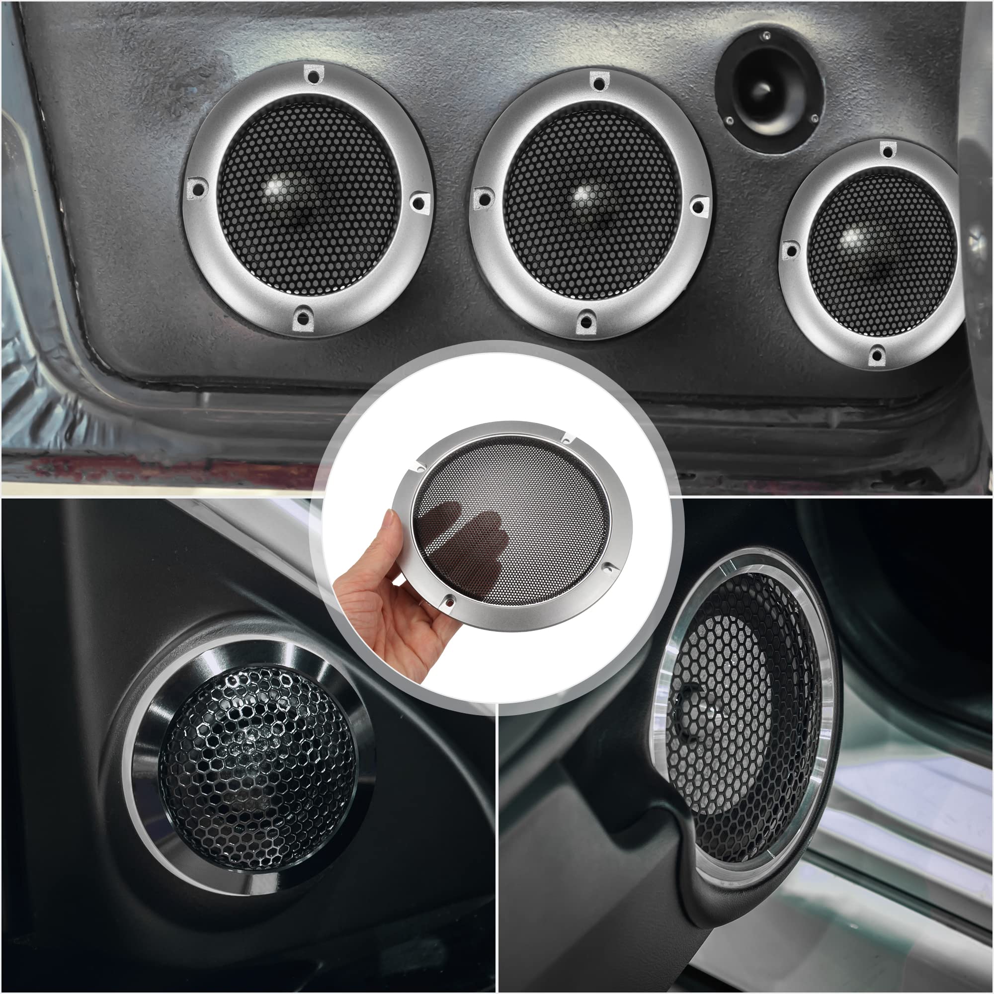 X AUTOHAUX Grille Haut-Parleur Voiture 5 Pouces - Couvercle Protection Métal Argenté Ronde Pour 5" Haut-Parleurs