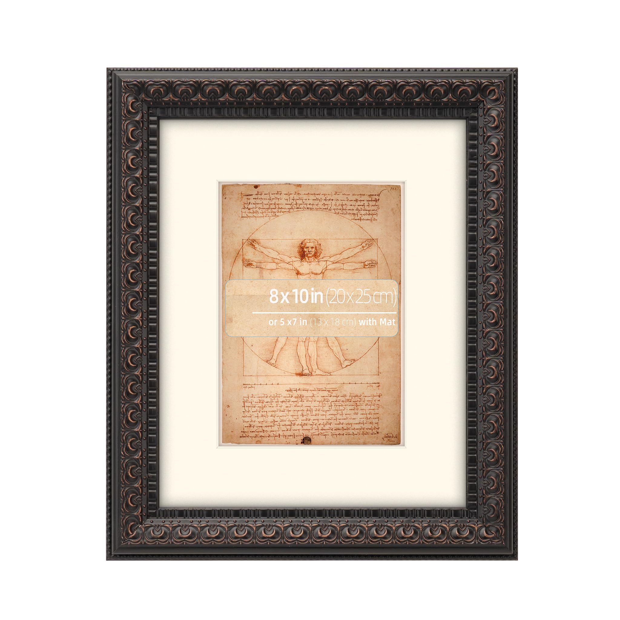 Eitida Rustic Black 8X10 In Black Bronze Ornate Classic Picture Frame, Matted For 5X7 Photos, Tabletop Or Wall Mount Display, Real Glass