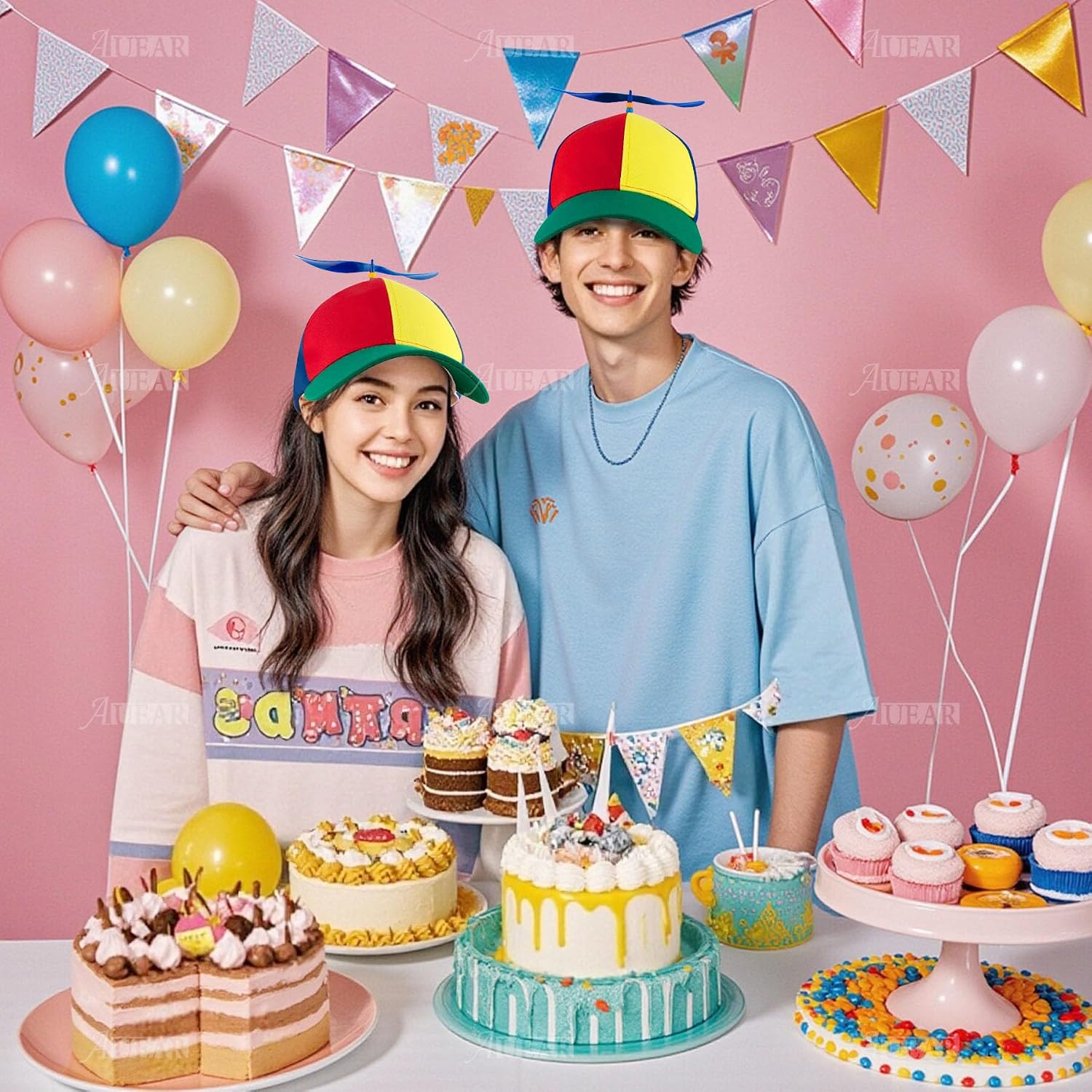 AUEAR, Detachable Adult Propeller Hat Baseball Cap Rainbow Top Hat Brightly Rainbow