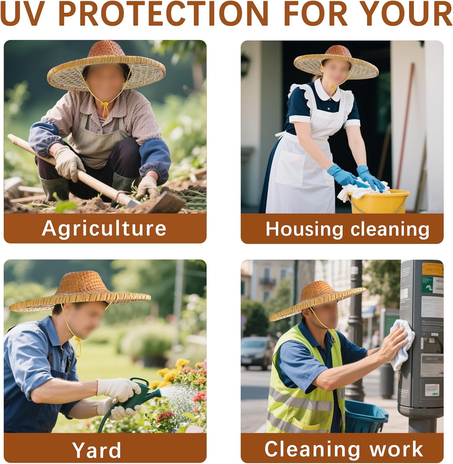 Straw Sun Hat for Women & Men, Wide Brim Beach Cap Bamboo Japanese Rice Farmer Design for Summer Gardening U-Y-YG-B1M