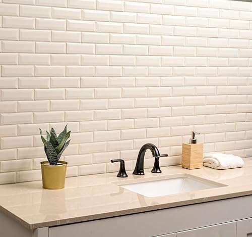 Vista 2 de MSI AMZ-M-00318 MSI - Protector contra salpicaduras de cocina de metro de cerámica biselada, color blanco antiguo, baño, acento, pared de ducha x 12