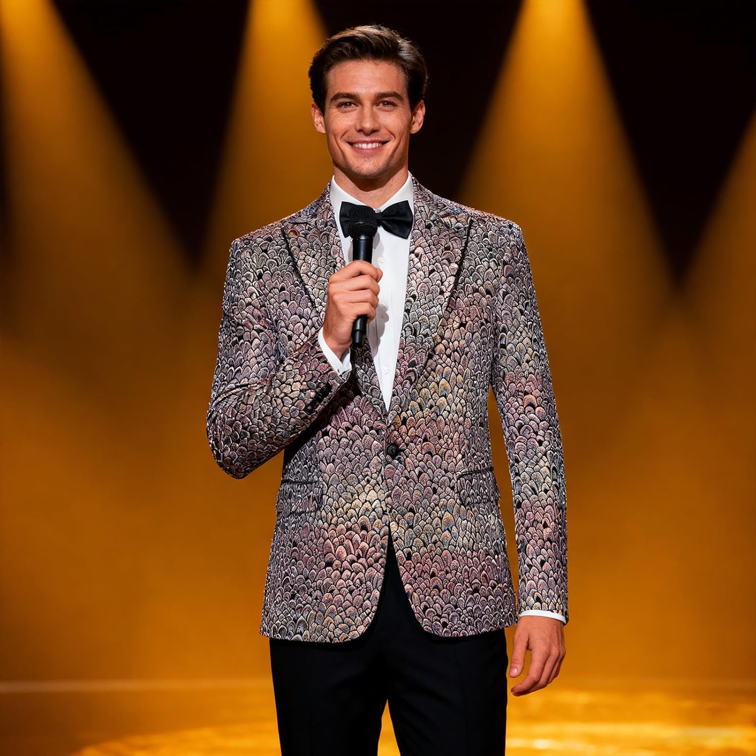 Mens Floral Tuxedo One Button Jacket Peak Lapel Shiny Blazer Dinner Party Wedding Suit Jacket