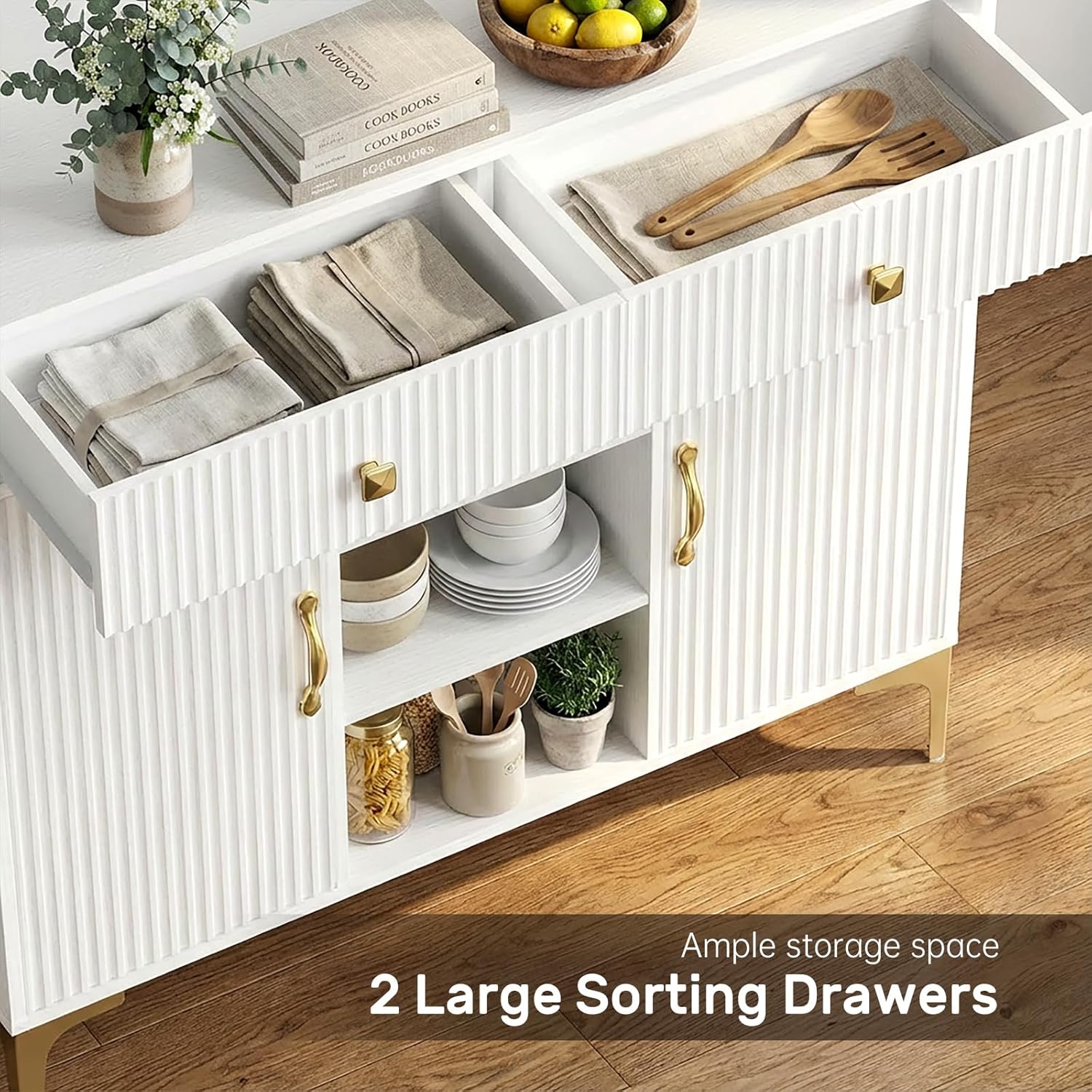 Sideboard Buffet Cabinet with Adjustable Shelves, Modern Storage Cabinet with Drawers and Doors, White Kitchen Buffet for Dining Room, Living Room, Entryway, 39.4 Inch - Image 9