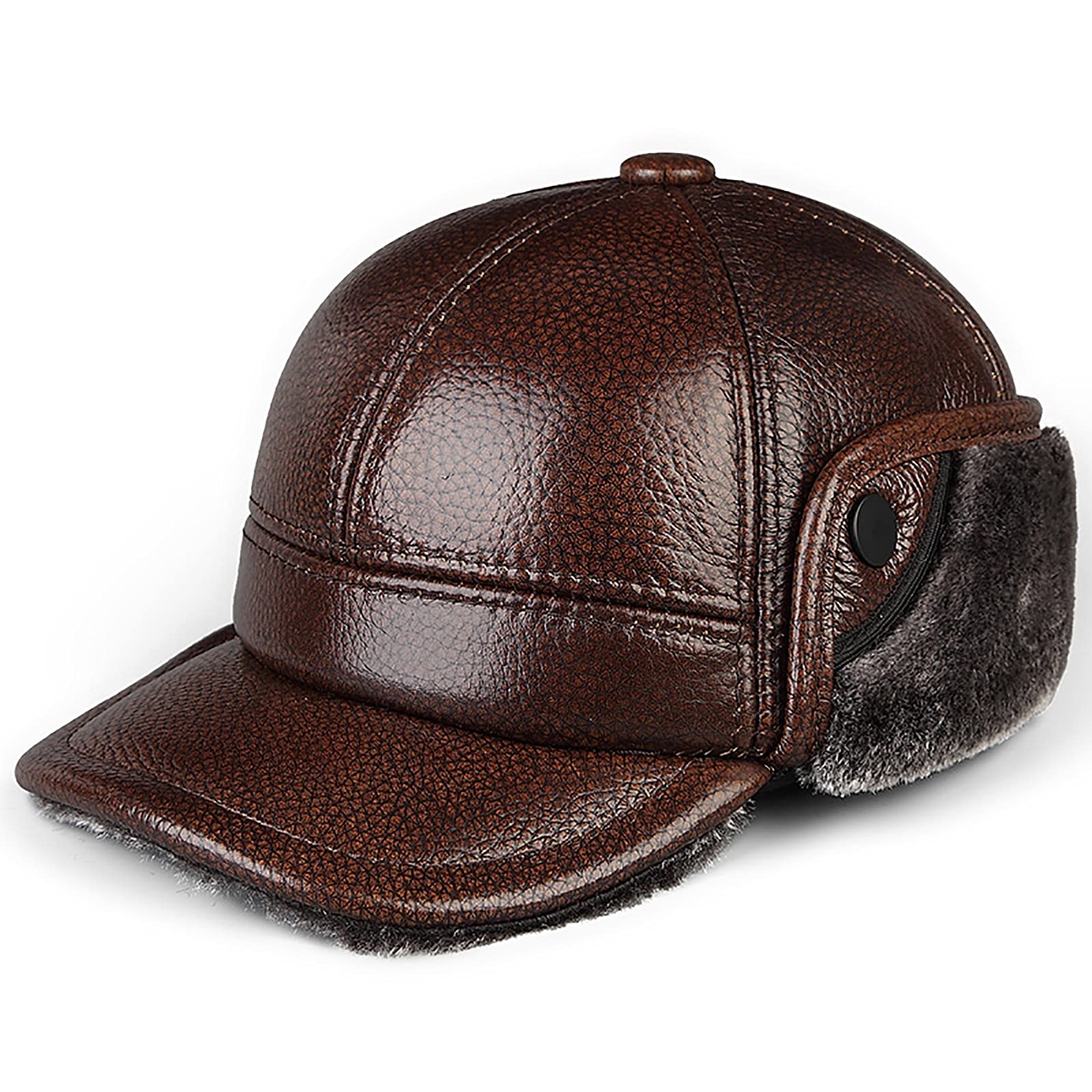 G&F Uomo Cappello Bomber Cappello Russo Ushanka Pelle Trapper Berrettospessi Cappelli Aviatore con Grondaia Grande Inverno (Color : Grain, Size : 59-60)