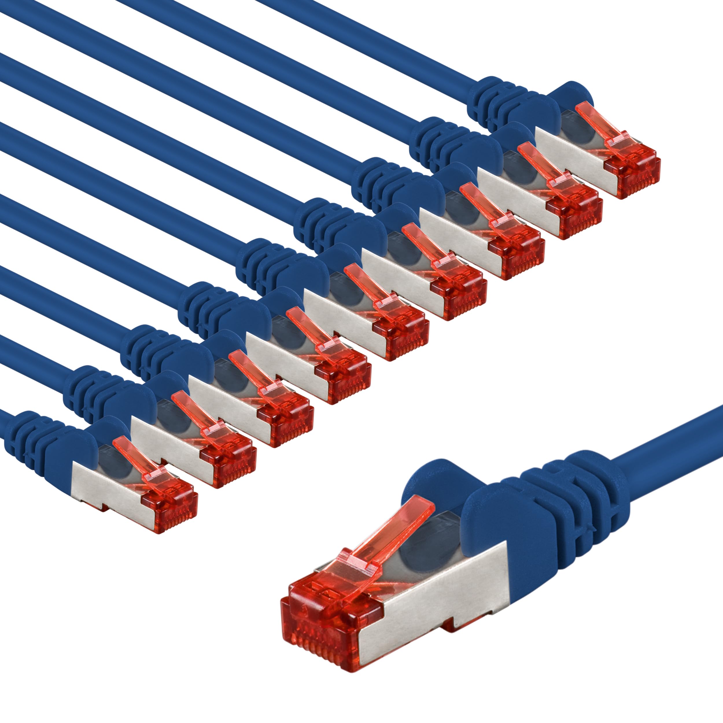 Goobay 65971 CAT6 Network Cable Set - Shielded S/FTP/CU Ethernet Cable, PiMF, LSZH - 10 Gbits/Blue - 10x 2m