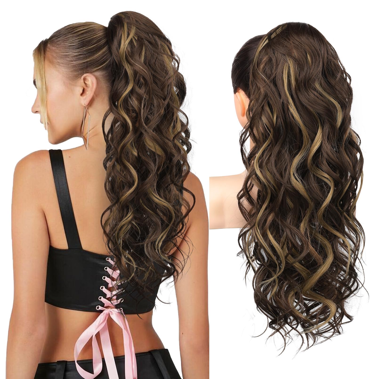 Ponytail Extension Synthetic Dark Brown 24-inch Clip for Women Casual Use Amazon.com : 24 Inch Ponytail Extension, Clip on Ponytails  main image 4