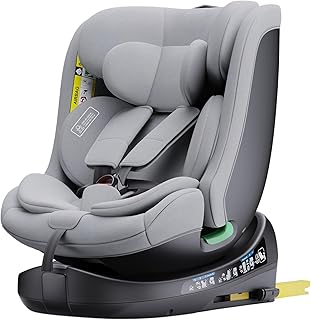 Kindersitz i-Size R129 Kindersitz, 0 bis 12 Jahre 40 bis 150 cm, 360° drehbar | ISOFIX | Gruppe 0+1/2/3 Kindersitzerhöhung, Armlehnen und Kopfstütze höhenverstellbar (Grey)