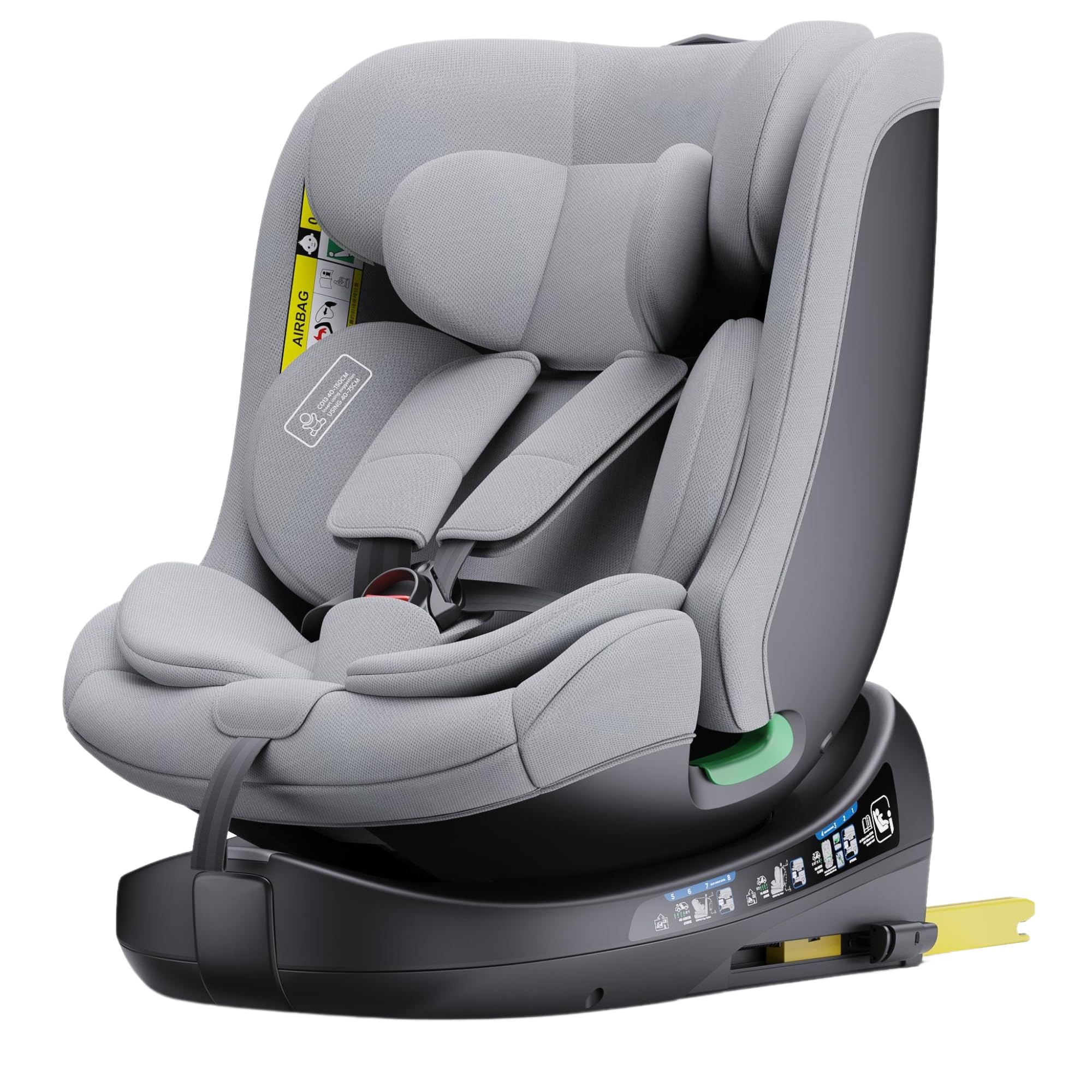 Asiento de coche para bebé, 360° giratorio de 0 a 36 kg escalable, I-SIZE 40-150 cm, desde el nacimiento y hasta 12 años aproximadamente, Grupo 0/1/2/3, Isofix, RWF, FWF, Protectores laterales (Grey)
