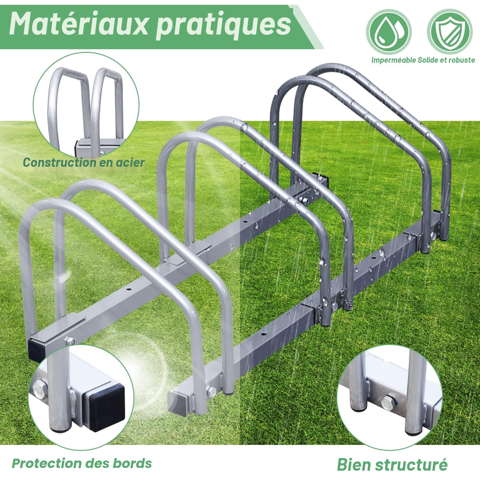 Râtelier vélos Système Range-vélo, Support de Rangement Vélo pour 4 Vélos de sol et de montage mural, Dimensions 101x32x26cm