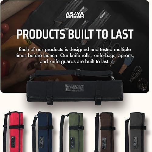 Miniatura 6 de Asaya Canvas Chef Knife Roll Bag - 10 Knife Slots and a Large Zipper Pocket - Durable 10oz Canvas Knife Case with an Adjustable Shoulder Strap