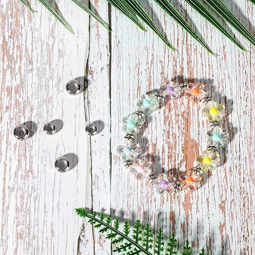 Miniatura 6 de 30 cuentas de tapón para pulseras de dijes, cuentas espaciadoras de acero inoxidable 304, cuentas ajustables, cuentas sueltas de metal deslizantes,