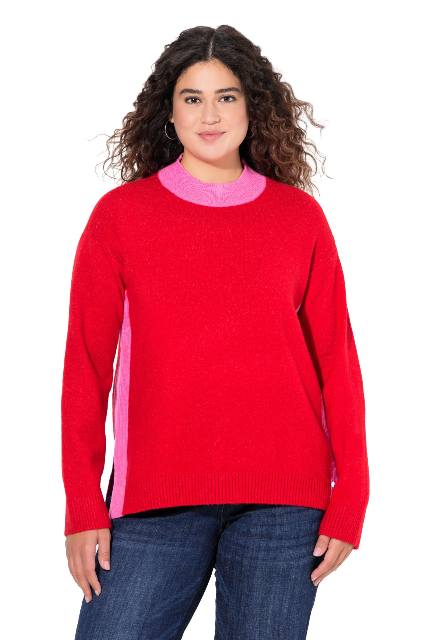 Ulla Popken Damen große Größen Übergrößen Plus Size Pullover, Farbkontrast, Stehkragen, Langarm 834423