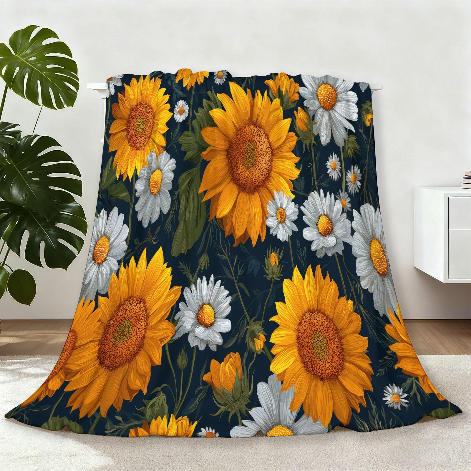 Couverture en flanelle tournesols hypoallergénique pour éliminer les frissons nocturnes
