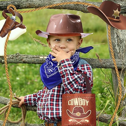 Miniatura 5 de Geetery El juego de 36 sombreros occidentales incluye 12 sombreros de plástico con temática de vaquera, 12 pañuelos de cachemira, 12 bolsas de
