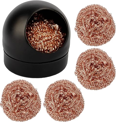 Miniatura 8 de Kaisiking Limpiador de puntas de soldador, alambre de limpieza de punta de soldadura y estación de soporte, latón en espiral suave con 3 piezas