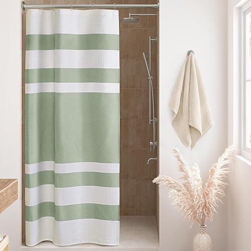 Miniatura 46 de Madison Park - Cortina de ducha, punto gofre, cortina de ducha de tela con control de humedad Scotchgard 3M, 36 x 72 pulgadas, blanco Blanco