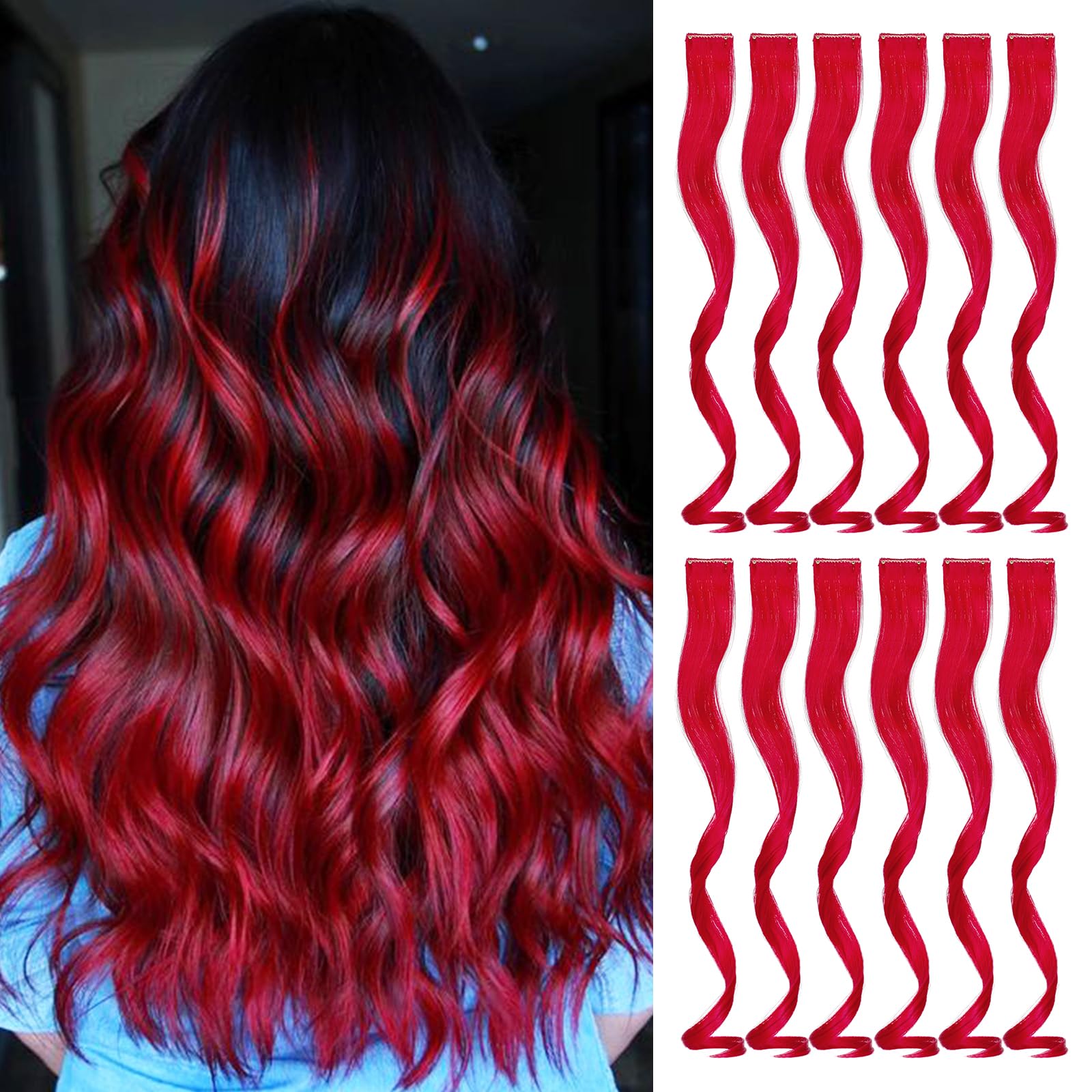 Amazon.com : Wodelanle 12 PCS Colored Red Hair Extensions  display picture 3