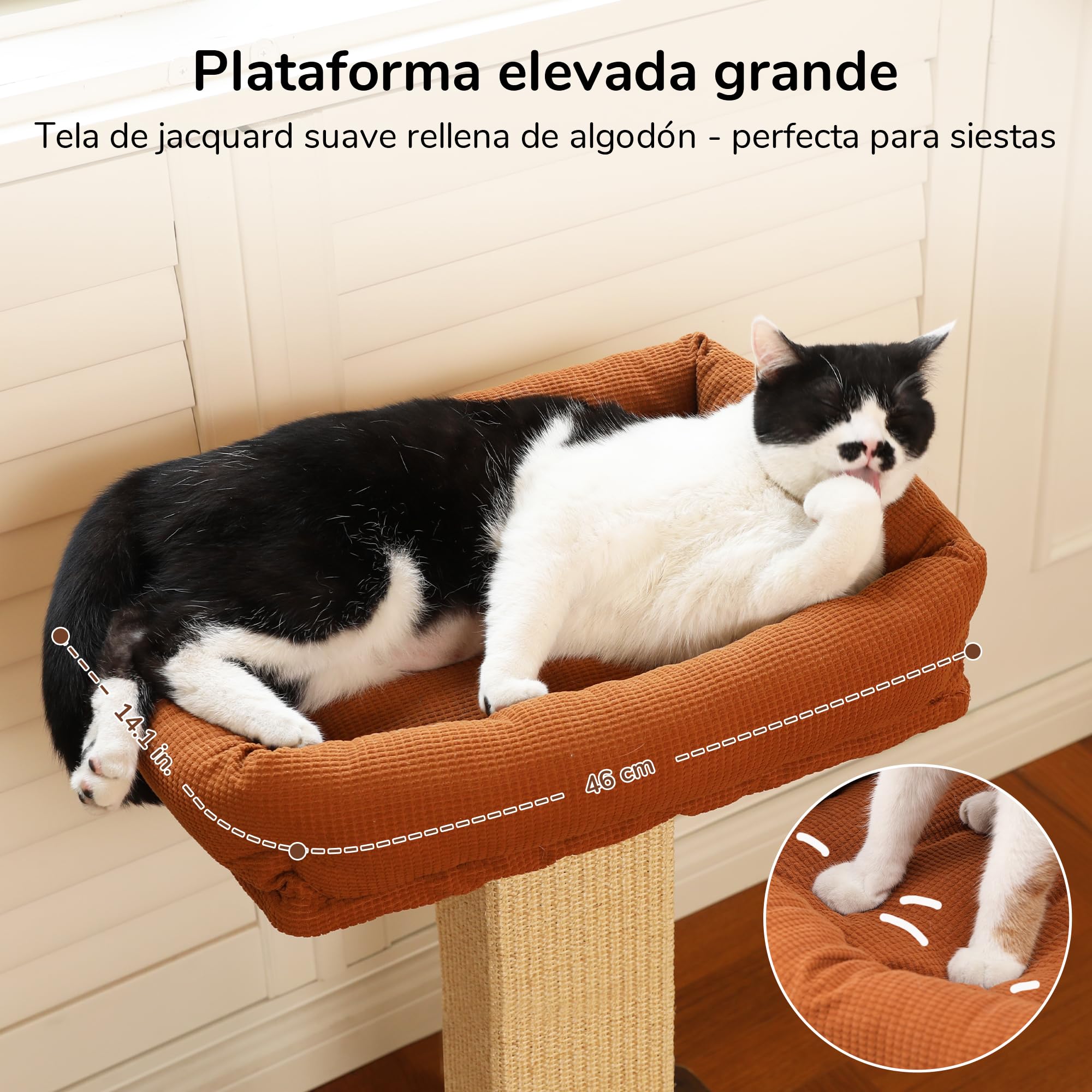 FUKUMARU Rascador para Gatos, árbol rascador de Estilo Retro con Plataforma para Gatos Adultos de Interior, Columna rascador con Cama, sisal Natural y Madera Maciza.