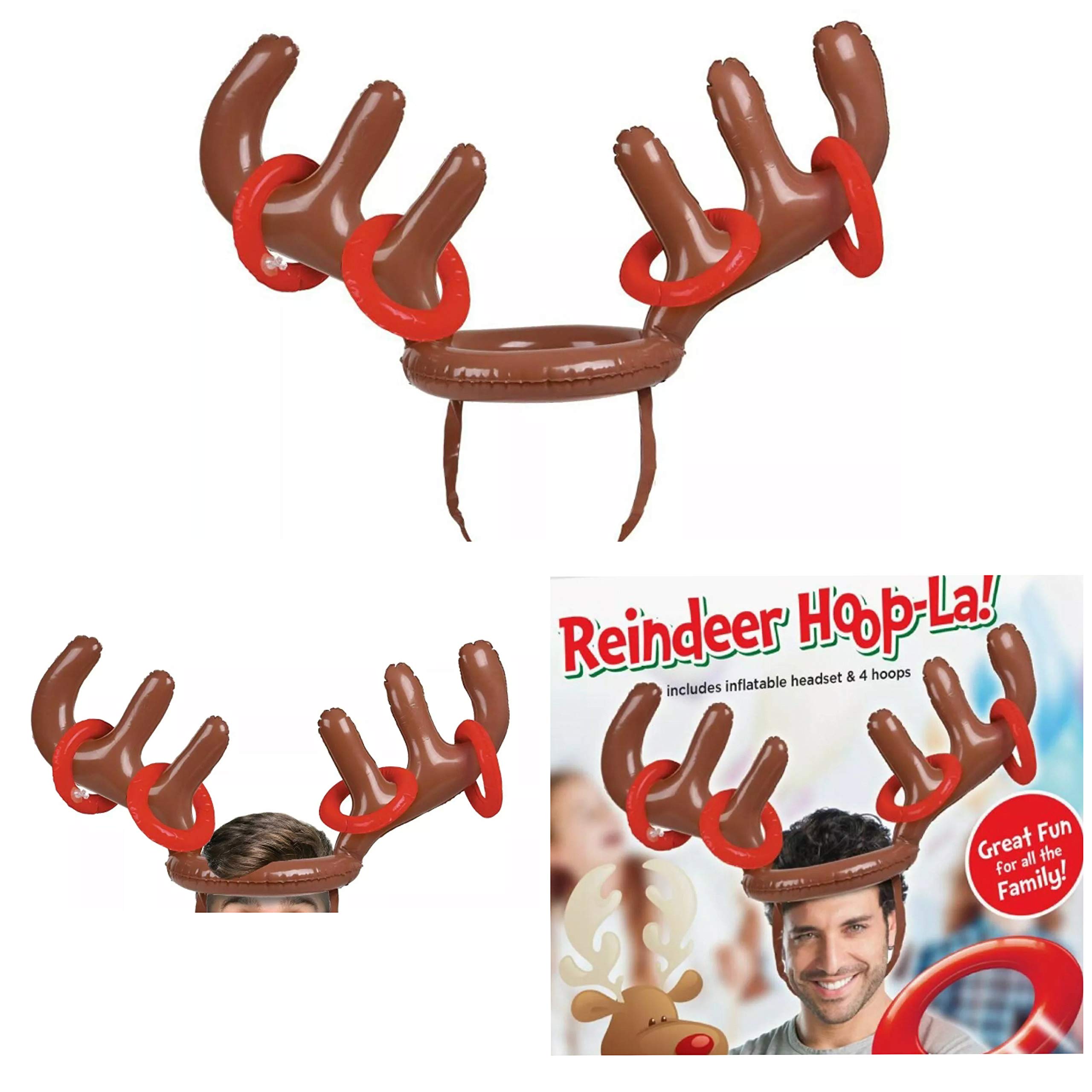 Inflatable Reindeer Head Ring Toss Game Antler Hat Moose Family Fun Set Toys – Great Fun for all the Family